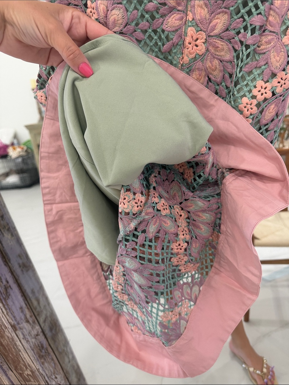 foxiedox Strapless Floral Lace Dress in Pink and Green - Picture 8 of 8